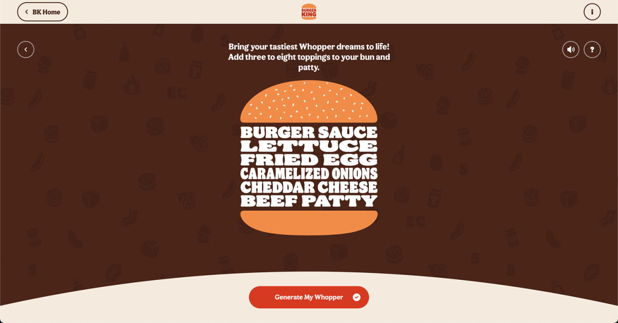 An example burger idea on the contest page. (Burger King)