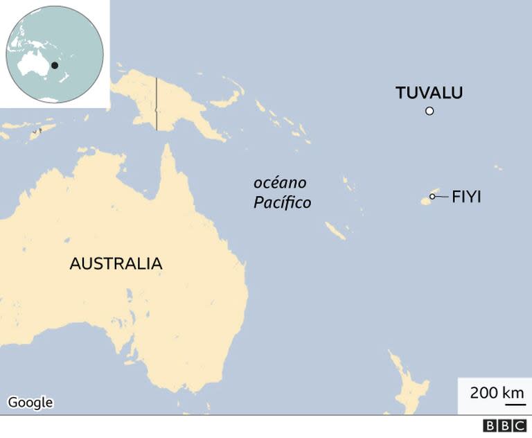 La ubicación de Tuvalu, en el océano Pacífico