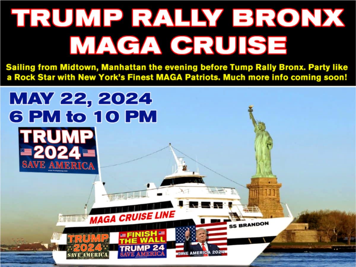 A MAGA Cruise around New York harbor is being offered the evening before Trump holds a rally in the South Bronx (TrumpSwag.com)