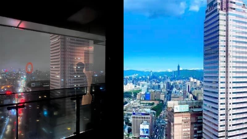 網友對比網路上的圖片，實際上可以看到台北101，但天氣真的不佳。（圖／翻攝自爆料公社 臉書）