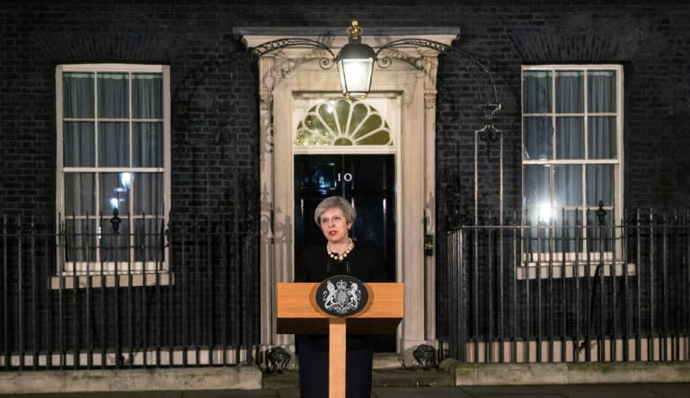 British Prime Minister Theresa May speaks outside 10 Downing Street in central London on March 22, 2017, following the terror incident in Parliament