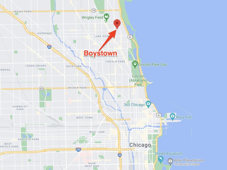 Boystown in Chicago on a map