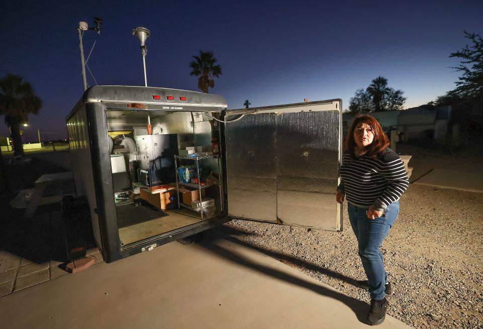 Lillian Garcia shows a heavy metals emissions monitor, deployed by the California Air Resources Board, in Salton City, Calif., on Tuesday, Dec. 12, 2023. It monitors 72 heavy metals. | Kristin Murphy, Deseret News