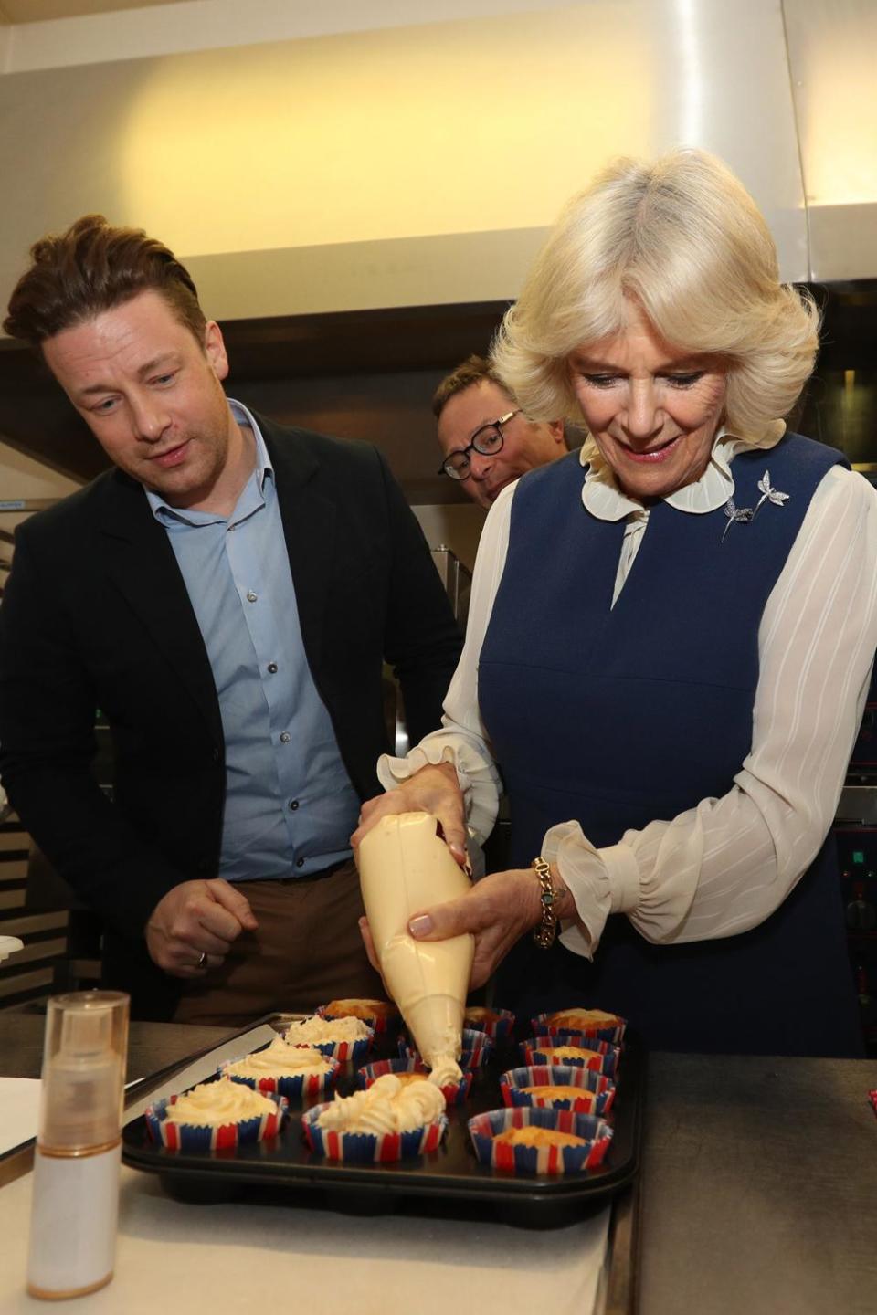 Ready, set, bake: Jamie Oliver baking with the Duchess of Cornwall earlier this year (Jonathan Brady/ Getty)