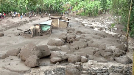 Damaged housing is seen after a landslide in Bududa, Uganda, in this still image taken from video on October 12, 2018. Reuters TV/via REUTERS