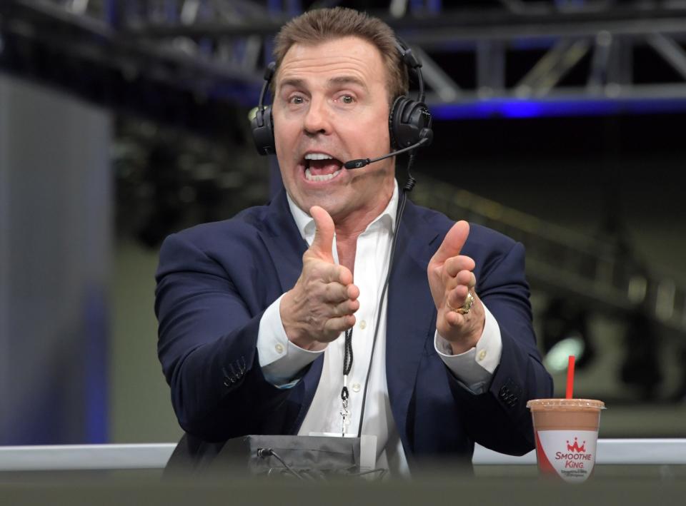 Bill Romanowski on radio row at the Super Bowl LIII media center at the Georgia World Congress Center.