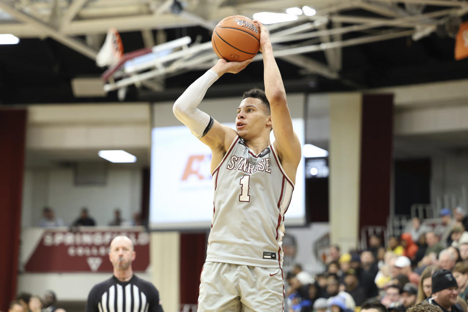 FILE - Sunrise Christian's Miro Little plays against Montverde during a high school basketball game at the Hoophall Classic, Monday, Jan. 16, 2023, in Springfield, Mass. Baylor added Finland's Miro Little, a top international prospect. (AP Photo/Gregory Payan, File)