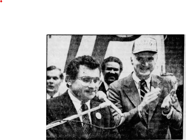 Herb Simon (left) announces purchase of the Indiana Pacers as Mayor Bill Hudnut applauds wearing a Pacers cap.