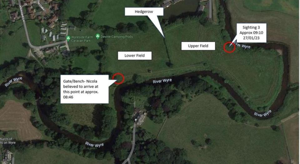 Map showing Nicola Bulley’s movement since going missing on Friday 27 January (Lancashire Police)