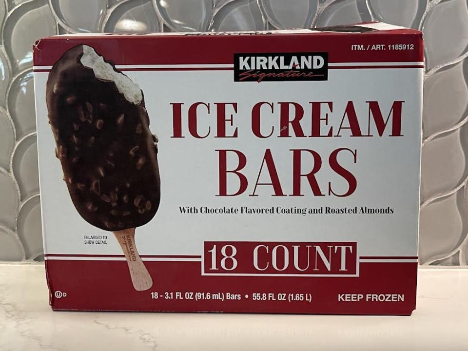 A box of Kirkland Signature Ice Cream Bars.