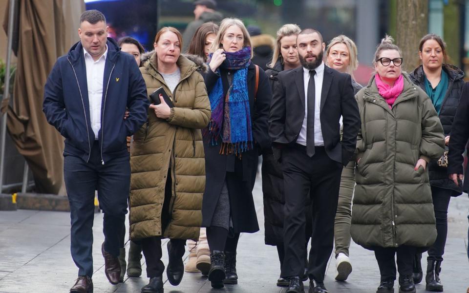 Brianna Ghey’s mother Esther (centre) arrives at Manchester Crown Court before the sentencing of Scarlett Jenkinson and Eddie Ratcliffe on Friday