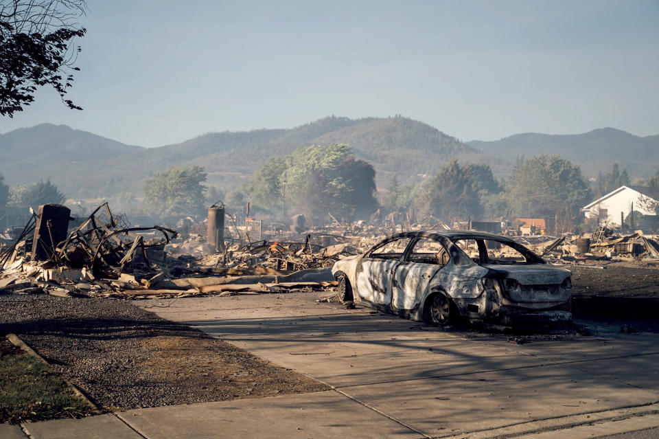 This photo taken by Talent, Oregon, resident Kevin Jantzer shows the destruction of his hometown Wednesday after wildfires ravaged the central Oregon area. (Photo: Kevin Jantzer via Associated Press)