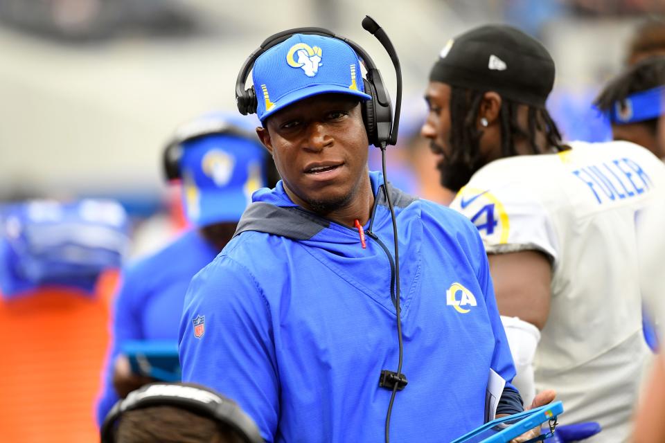 Los Angeles Rams defensive coordinator Raheem Morris is one of eight known candidates remaining for the Indianapolis Colts' head coaching job.