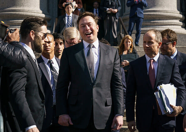 NEW YORK, NY - APRIL 4: Tesla CEO Elon Musk exits federal court, April 4, 2019 in New York City. A federal judge heard oral arguments this afternoon in a lawsuit brought by the U.S. Securities and Exchange Commission (SEC) that seeks to hold Musk in contempt for violating a settlement deal. (Photo by Drew Angerer/Getty Images