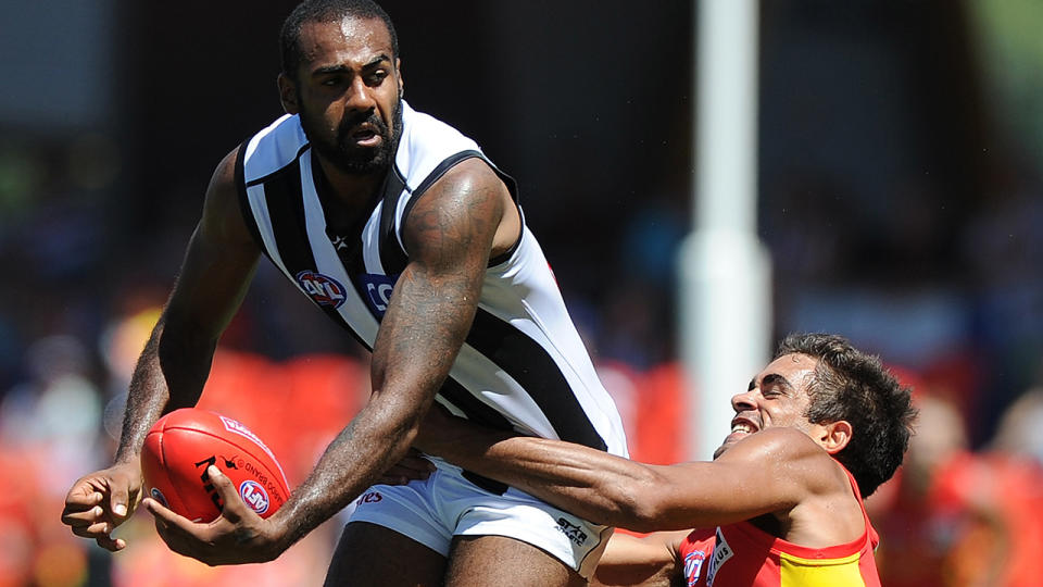 Heritier Lumumba, pictured here in action for Collingwood in 2014.