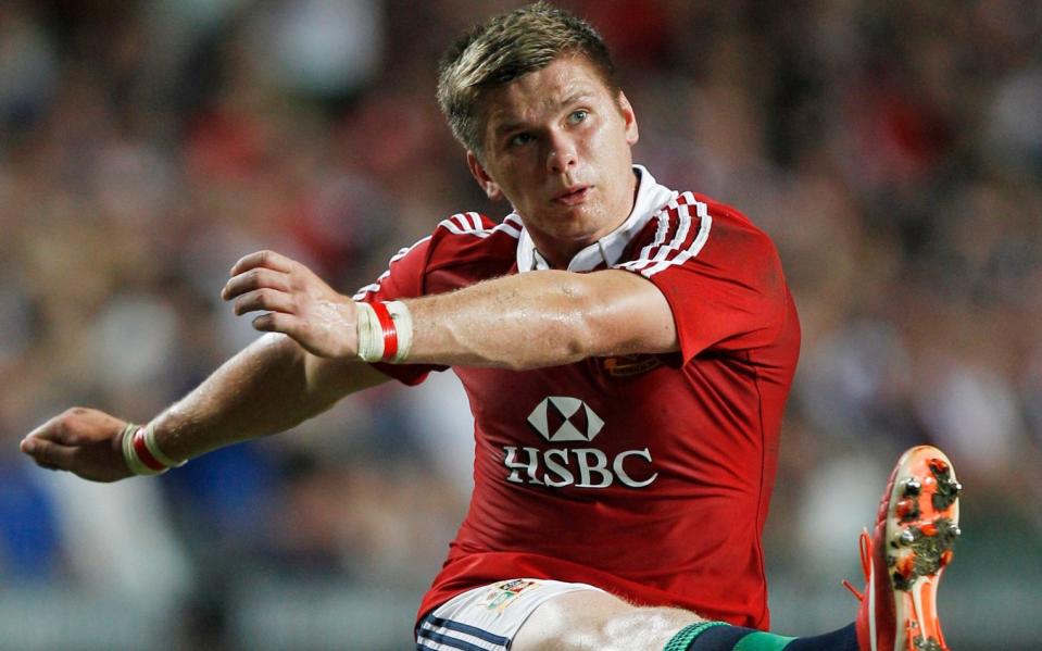 Owen Farrell kicks during the 2013 Lions tour