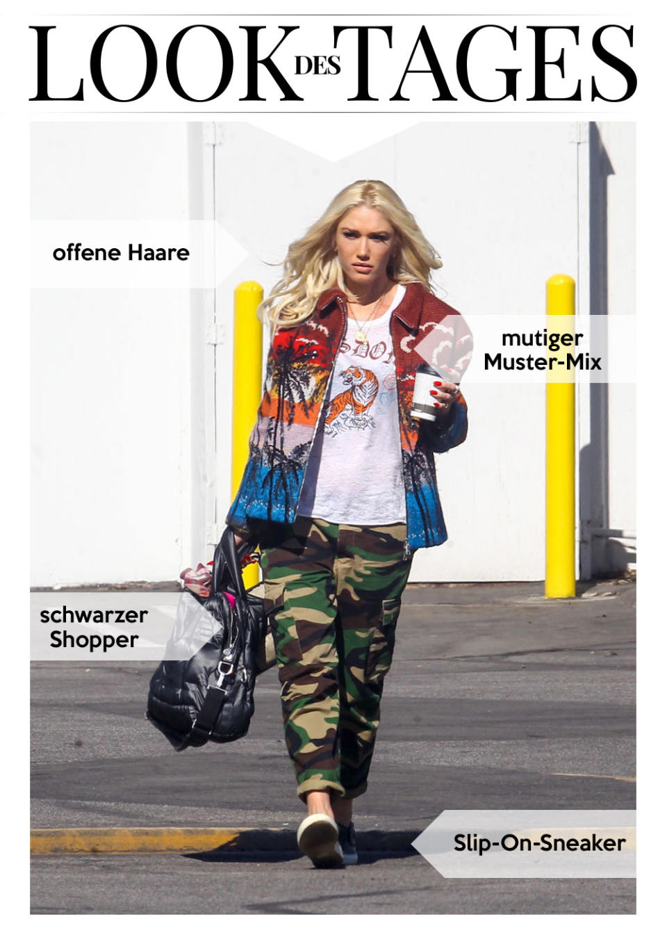 Gwen Stefani demonstrierte wie man die verrücktesten Muster zu einem stilsicheren Lässig-Look kombinieren kann. (Bild: Getty Images)