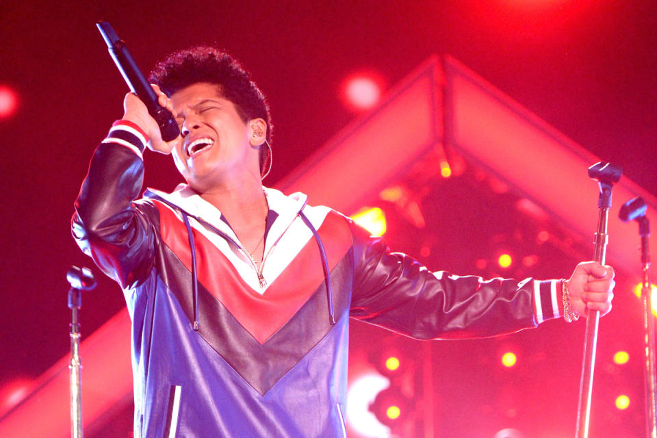 <p>The superstar’s third album, <em>24K Magic</em>, has logged 30 consecutive weeks in the top 10. The title track and “That’s What I Like” have kept him on the radio non-stop. This makes up for the fact that the album didn’t quite reach No. 1. It debuted and peaked at No. 2. (Photo: Getty Images) </p>