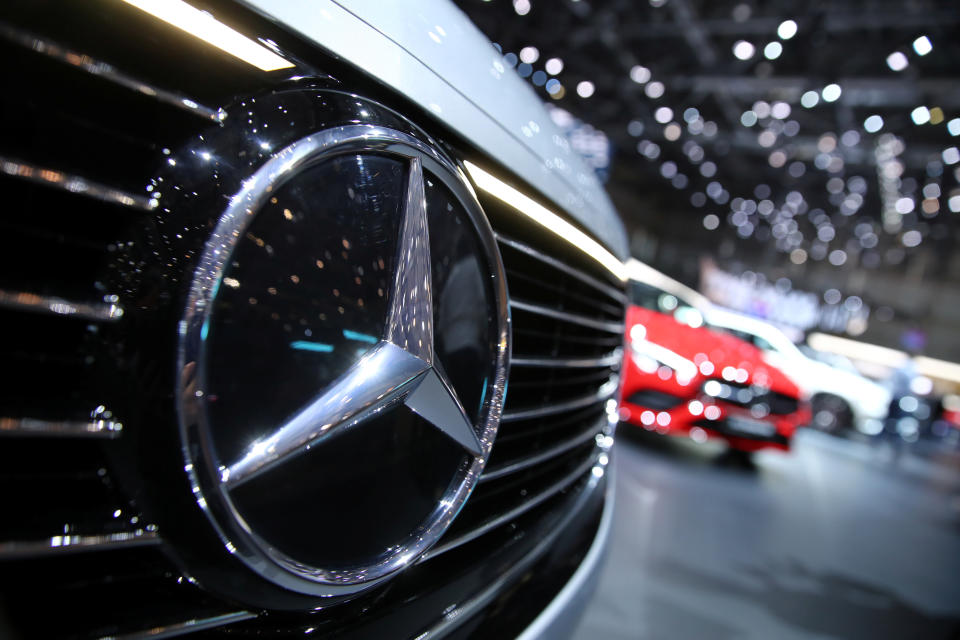 The Mercedes-Benz logo is seen on a new car model at the 89th Geneva International Motor Show in Geneva, Switzerland March 5, 2019. REUTERS/Denis Balibouse