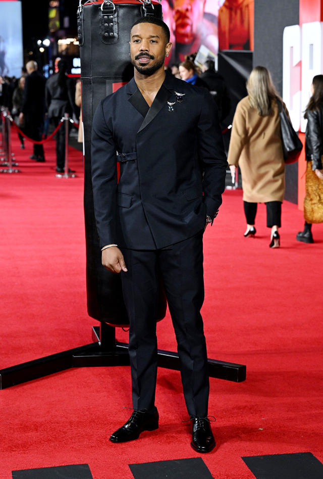 Michael B. Jordan looks handsome in bright red double-breasted