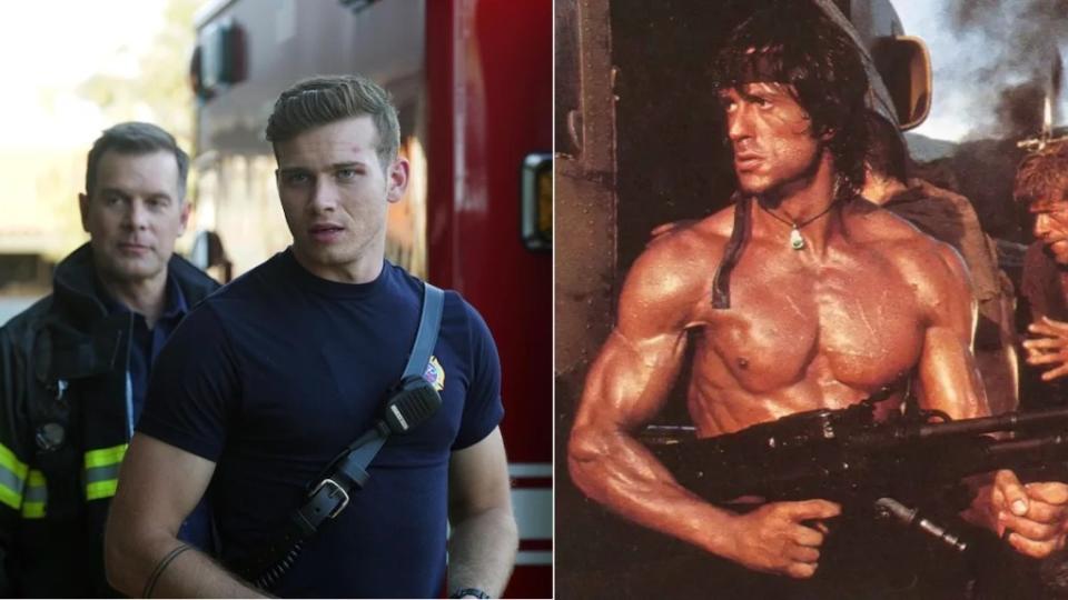 Peter Krause and Oliver Stark in "9-1-1", Sylvester Stallone in "Rambo: First Blood Part II"