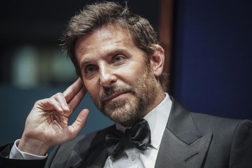 Actor and director Bradley Cooper listens during an interview, Wednesday, Feb. 14, 2024, in New York. (AP Photo/Bebeto Matthews)