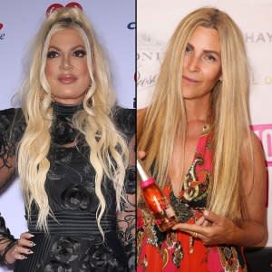 Tori Spelling Claims Mary Jo Eustace’s Daughter Is Living With Her and Dean McDermott red and pink paisley dress