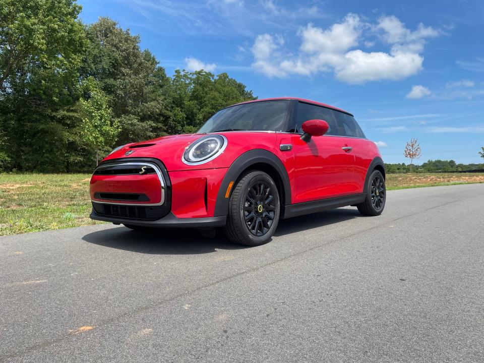 A red 2023 Mini Cooper SE.