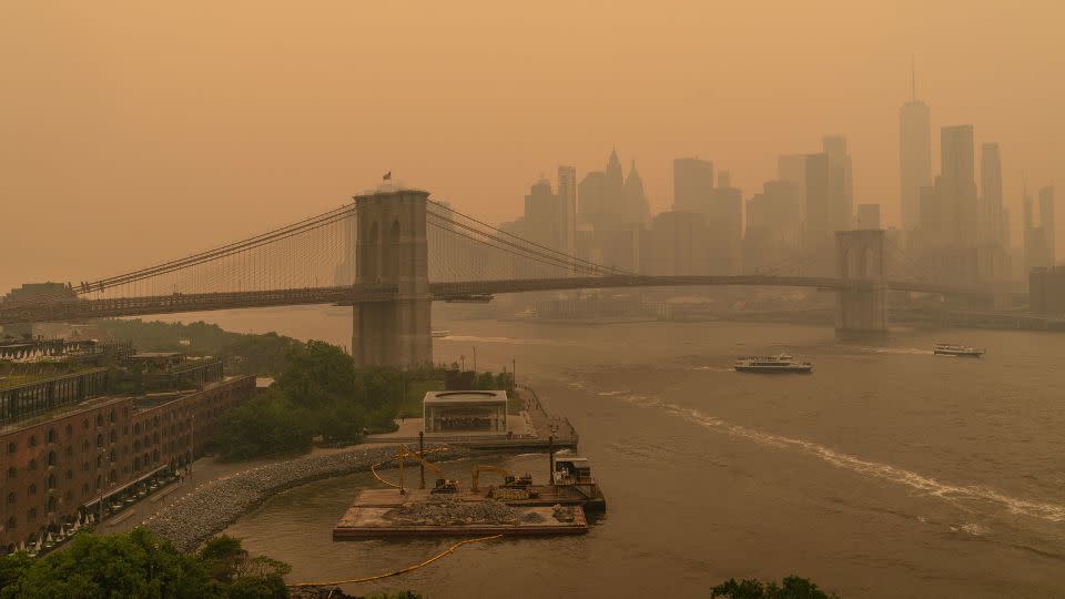 The hazy New York City skyline is seen during the Canadian wildfires. - Lev Radin/Pacific Press/Lightrocket/Getty Images