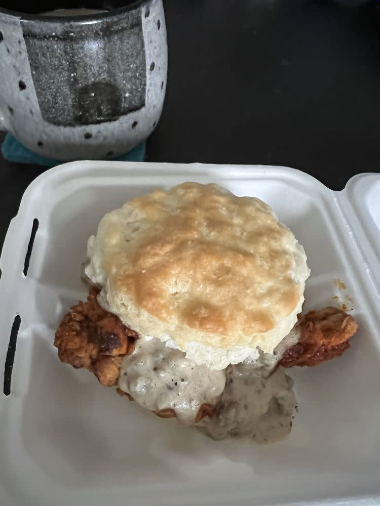 biscuit in a styrofoam container