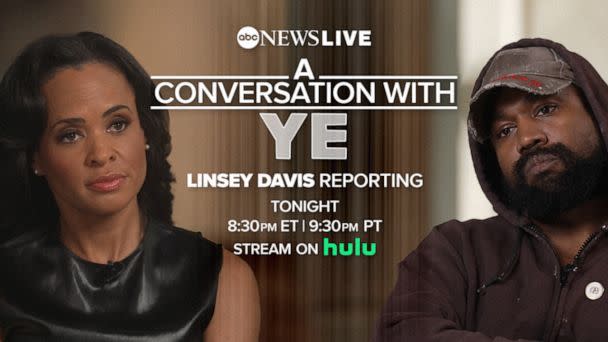 PHOTO: Watch 'A Conversation with Ye: Linsey Davis Reporting,' a half-hour special on ABC News Live at 8:30 p.m. ET and stream later on Hulu. (ABC News)