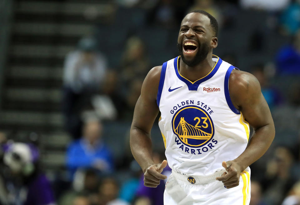 CHARLOTTE, NORTH CAROLINA - DECEMBER 04: Draymond Green #23 of the Golden State Warriors reacts after a play against the Charlotte Hornets during their game at Spectrum Center on December 04, 2019 in Charlotte, North Carolina. NOTE TO USER: User expressly acknowledges and agrees that, by downloading and or using this photograph, User is consenting to the terms and conditions of the Getty Images License Agreement. (Photo by Streeter Lecka/Getty Images)