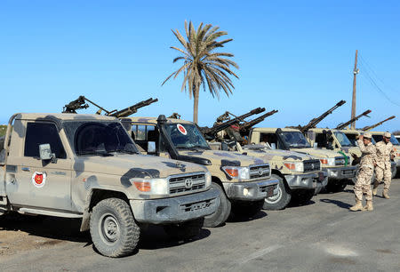 Military vehicles of Misrata forces, under the protection of Tripoli's forces, are seen in Tajura neighborhood, east of Tripoli, Libya April 6, 2019. REUTERS/Hani Amara