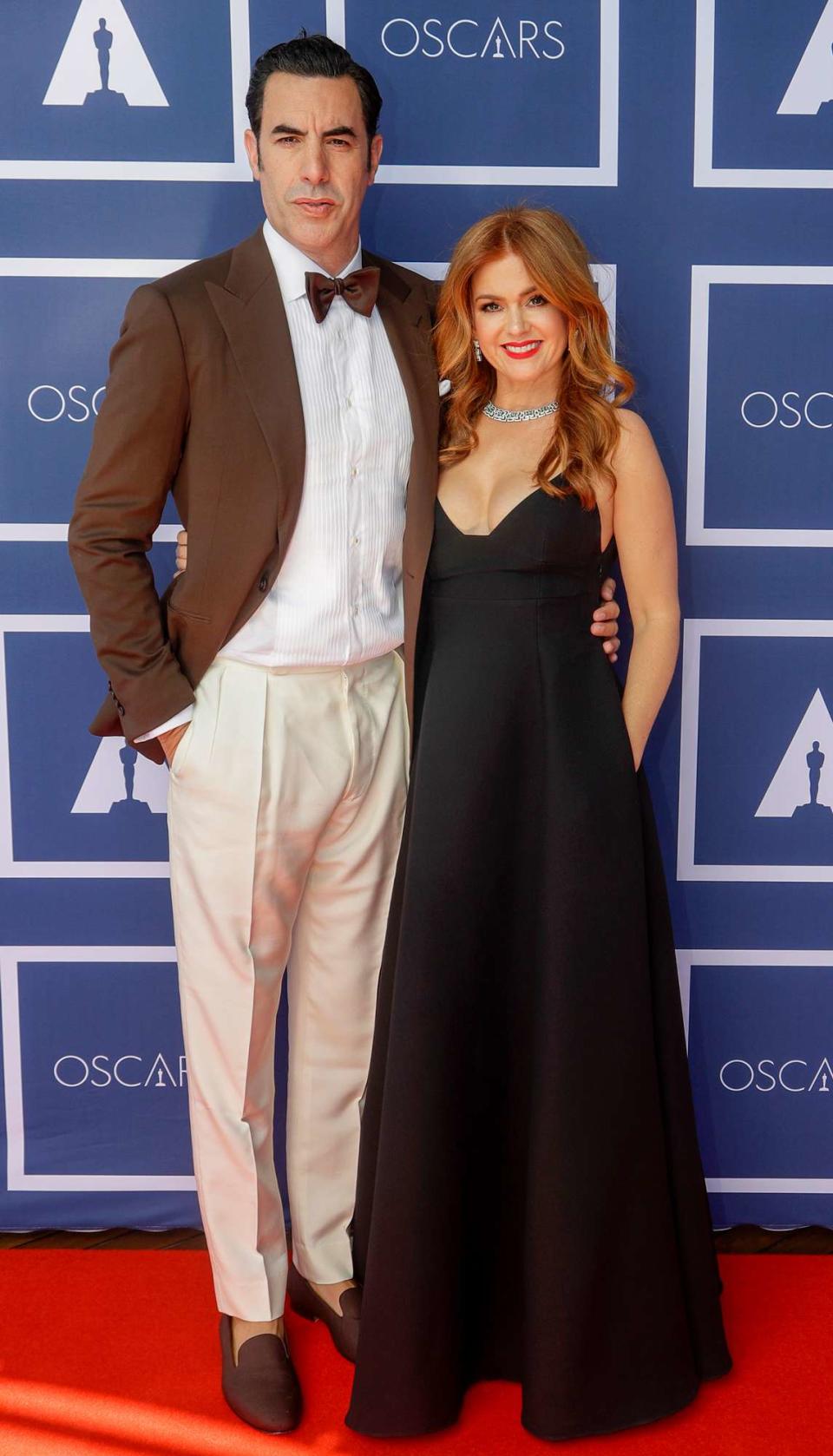 Sacha Baron Cohen and Isla Fisher attend a screening of the Oscars on April 26, 2021 in Sydney, Australia