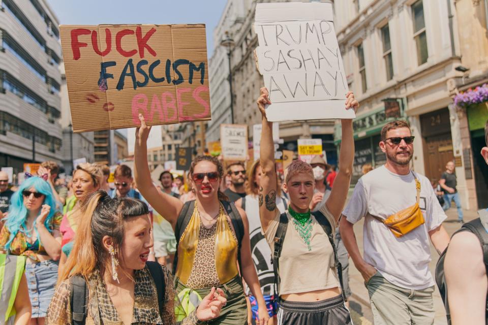 London swelled with protests against Donald Trump during his visit to the U.K., including a giant baby blimp.