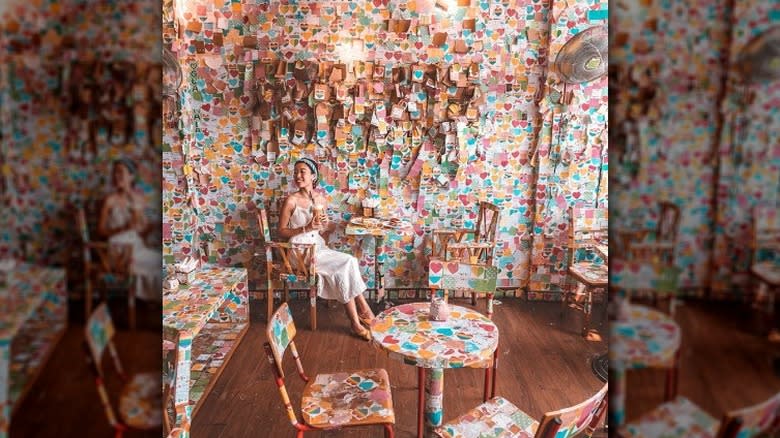 Colorful notes cover cafe walls