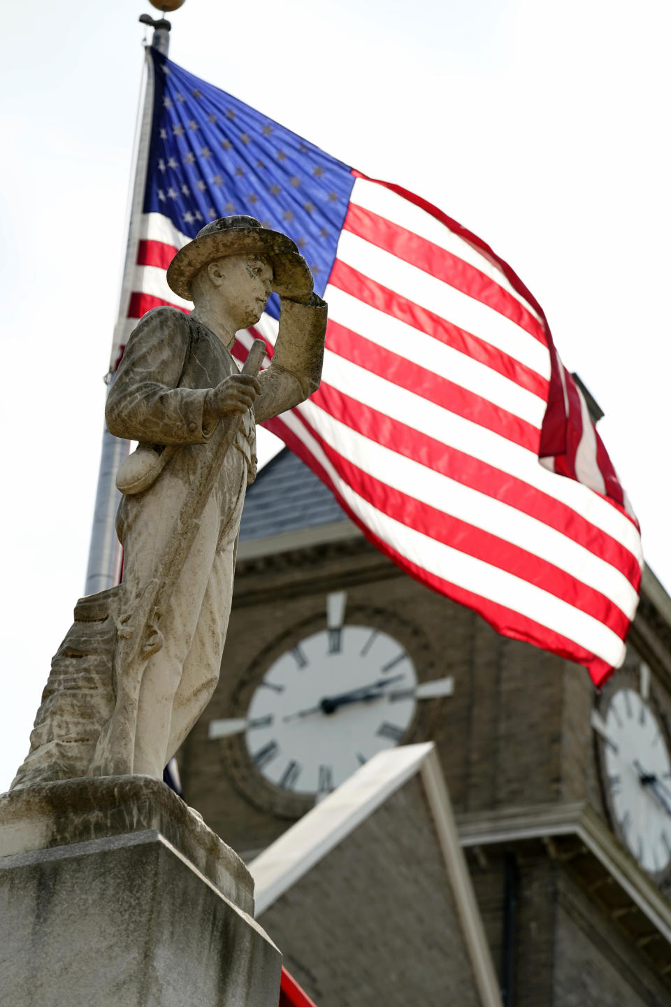 A Confederate soldier monument stands outside the Tallahatchie County Courthouse Monday, July 24, 2023, in Sumner, Miss. President Joe Biden is expected to create a national monument honoring Emmett Till, the Black teenager from Chicago who was abducted, tortured and killed in 1955 after he was accused of whistling at a white woman in Mississippi, and his mother Mamie Till-Mobley. (AP Photo/Rogelio V. Solis)