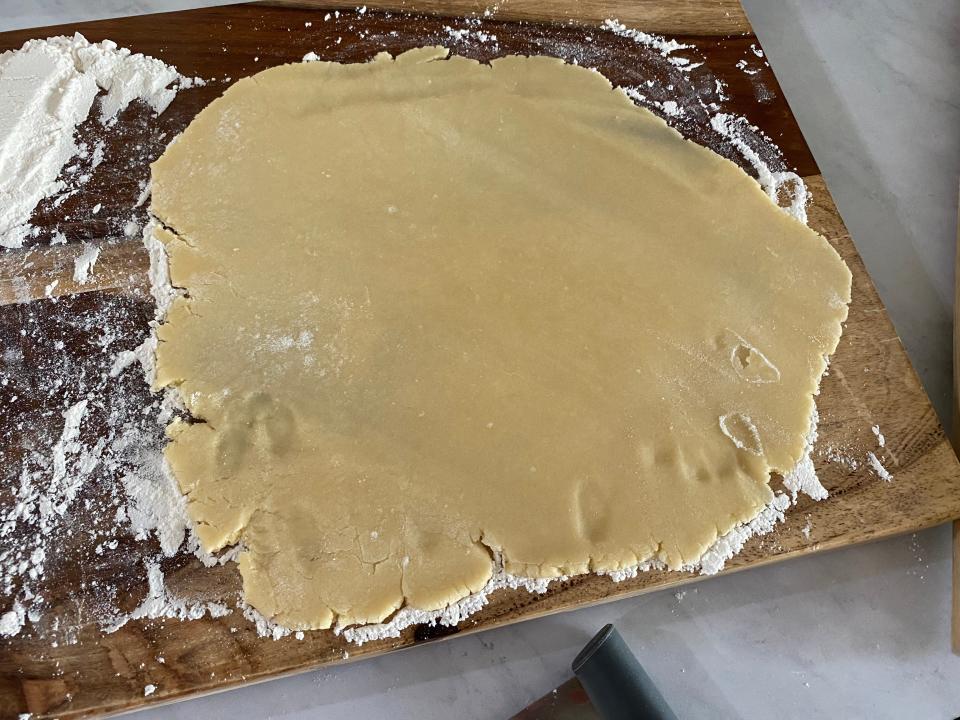 Rolled-out pie-crust dough.