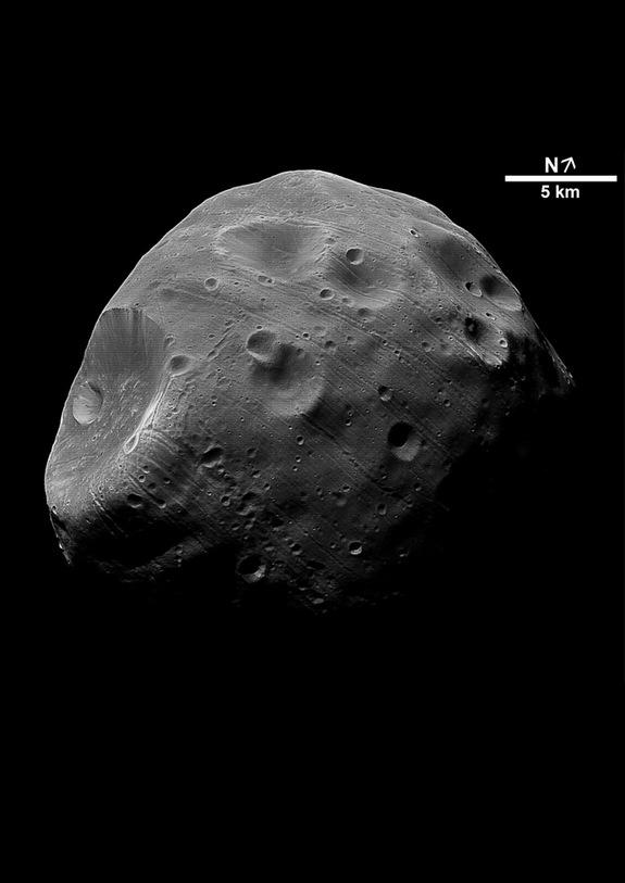 The Martian moon Phobos has a lumpy, nonspherical shape that suggests it may be a captured asteroid.