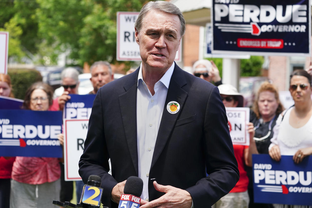 FILE -- Republican candidate for Georgia governor and former Sen. David Perdue speaks May 3, 2022, in Rutledge, Ga. (AP Photo/John Bazemore, File)