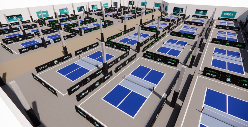 Picklemall says that its indoor concept for pickleball courts comes with several built-in benefits, including a controlled climate.