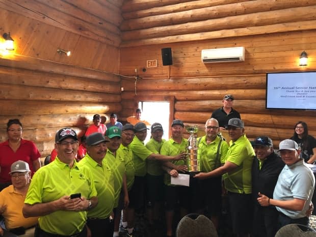 The last tournament was held in 2019 at Wolf Creek Golf Resort. Photographed is champion team Fort McKay First Nation. (Submitted by Joline Wood - image credit)