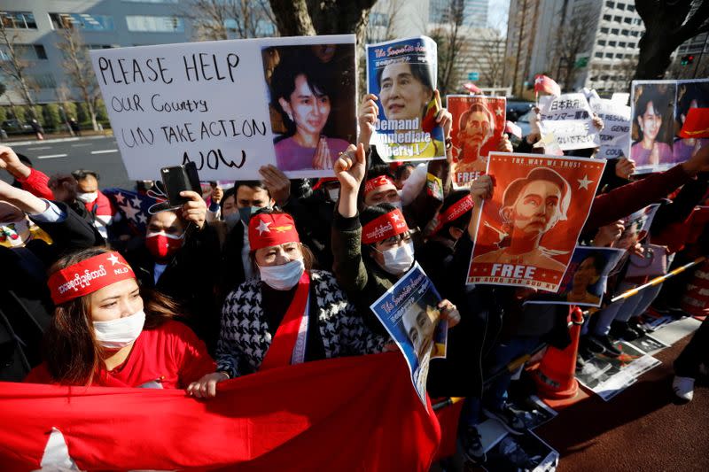 Protesters from Myanmar residing in Japan rally against Myanmar's military, in Tokyo