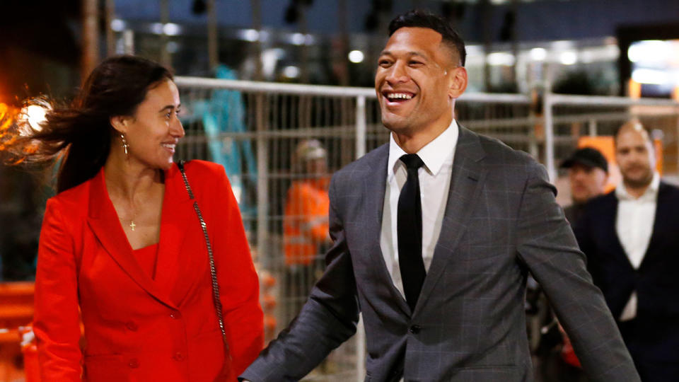 Pictured here, Israel Folau finally reached a settlement with Rugby Australia.