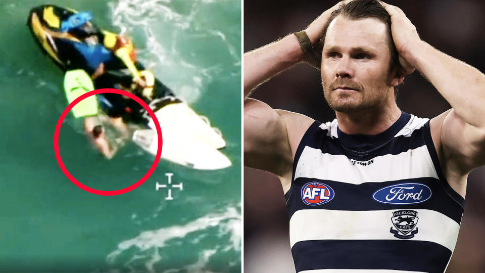 Patrick Dangerfield, pictured here helping to save an 11-year-old girl from drowning in Victoria. 