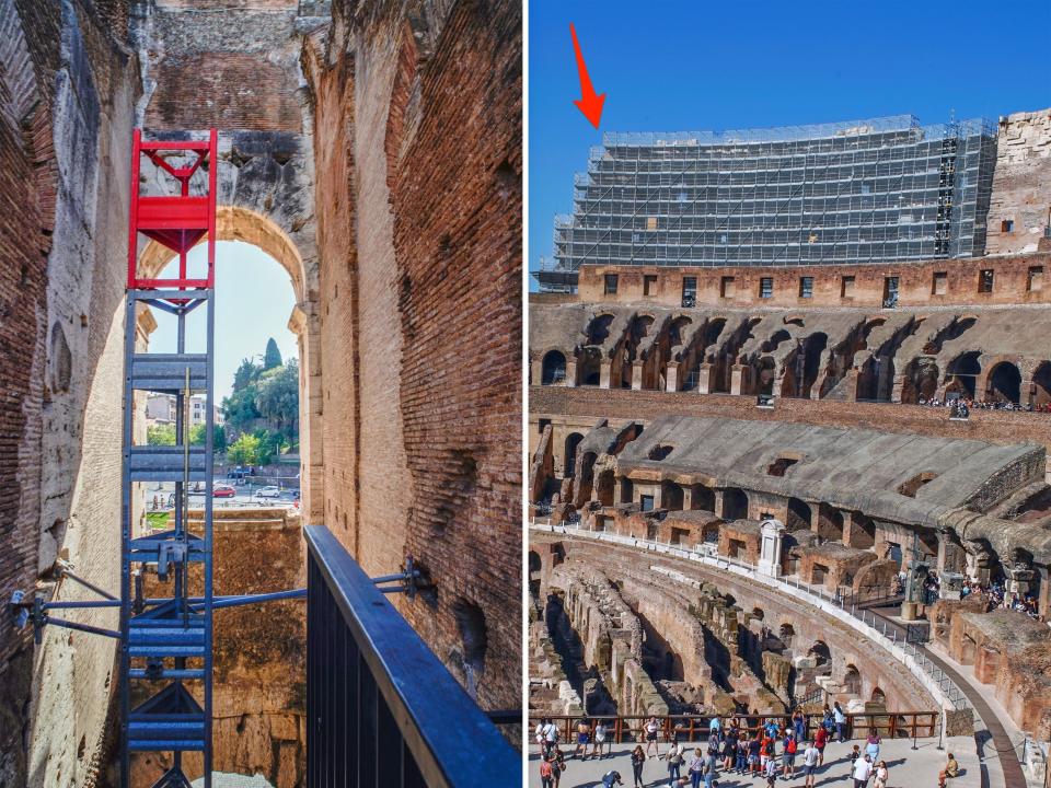 Construction on the Colosseum in Rome.