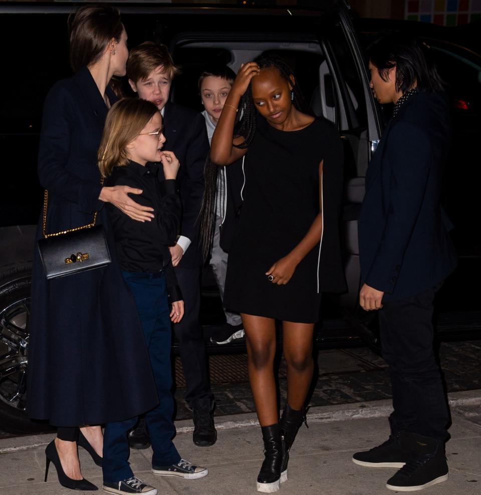 Jolie and her kids are seen at the&nbsp;Crosby Street Hotel on in New York on Monday. (Photo: Gotham via Getty Images)