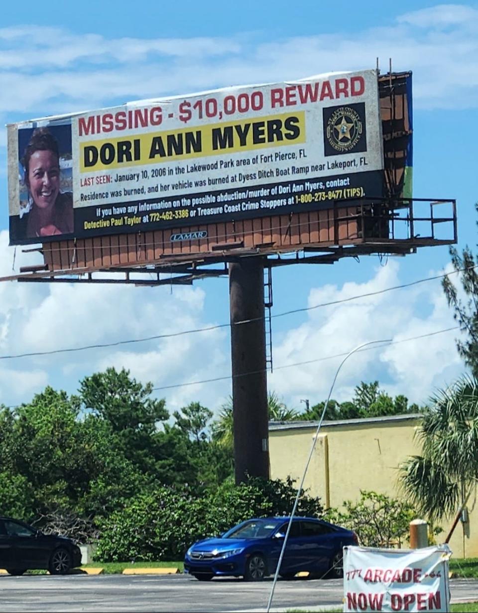 Billboard at St. Lucie/Indian River county line related to the Dori Ann Myers 2006 missing persons case.