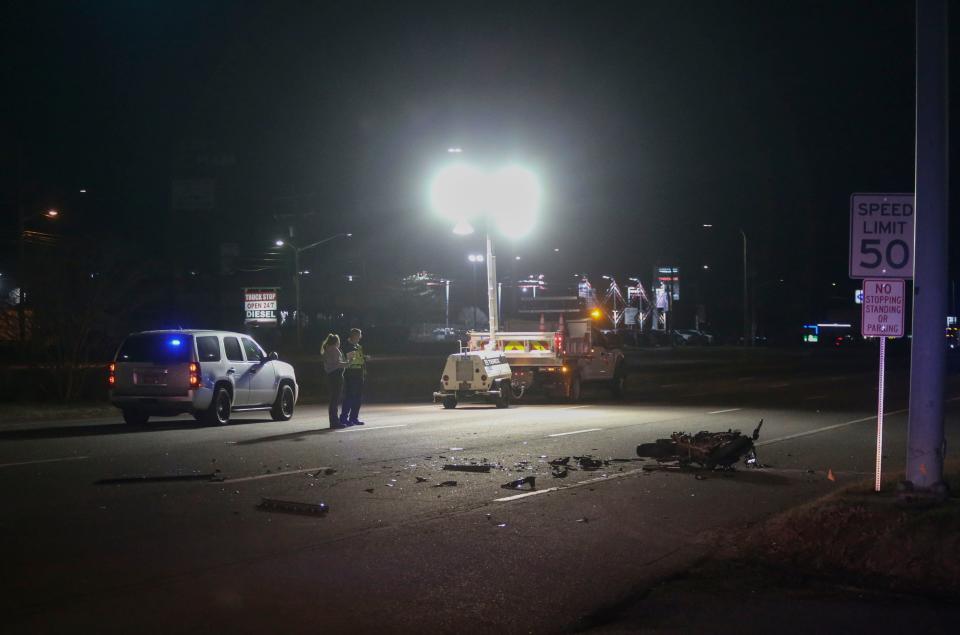 Delaware State Police investigate an accident involving a motorcycle on South Dupont Highway at Second Avenue near New Castle, reported about 9:40 p.m. Wednesday, Feb. 15, 2023.