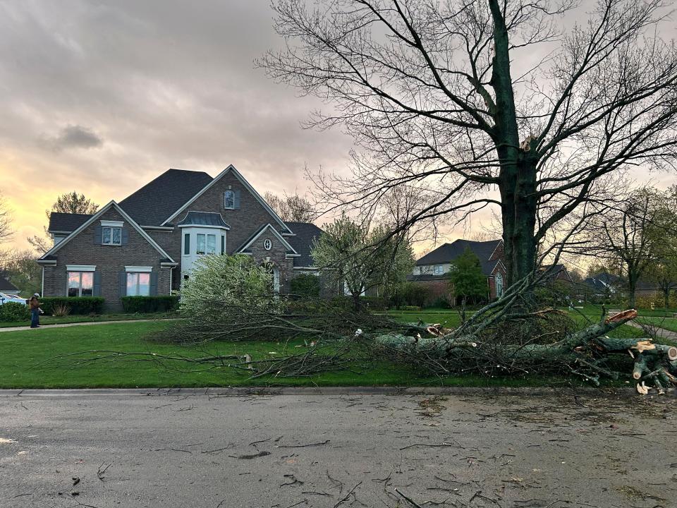 The home of Shaminda and Irangi Hubert was not damaged in the storms Tuesday, April 2, 2024, but the Prospect couple lost several trees in their yard.